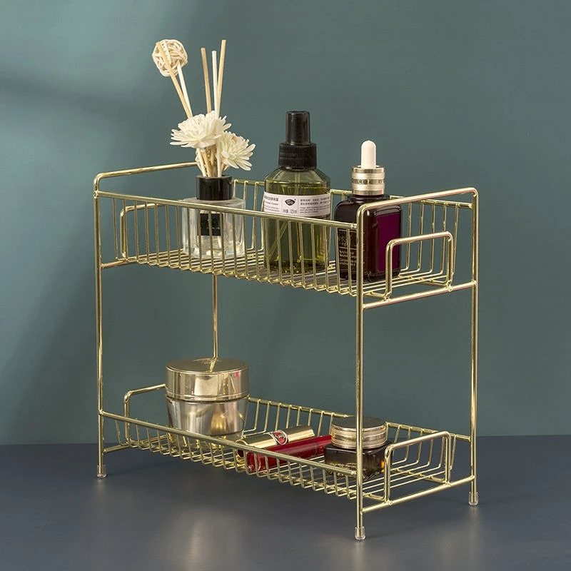 Luxury Skincare Makeup - Luxe metalen gouden cosmetica-opbergrek, desktop-opbergdoos, huidverzorging,